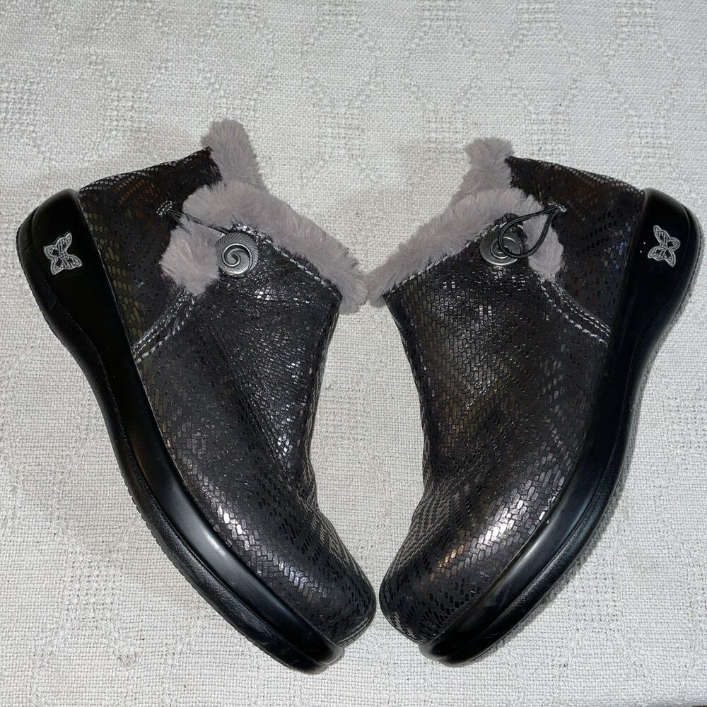 Alegria Women’s Ankle Booties Size 41 U.S. 10 M Pewter Leather Going Out Party
